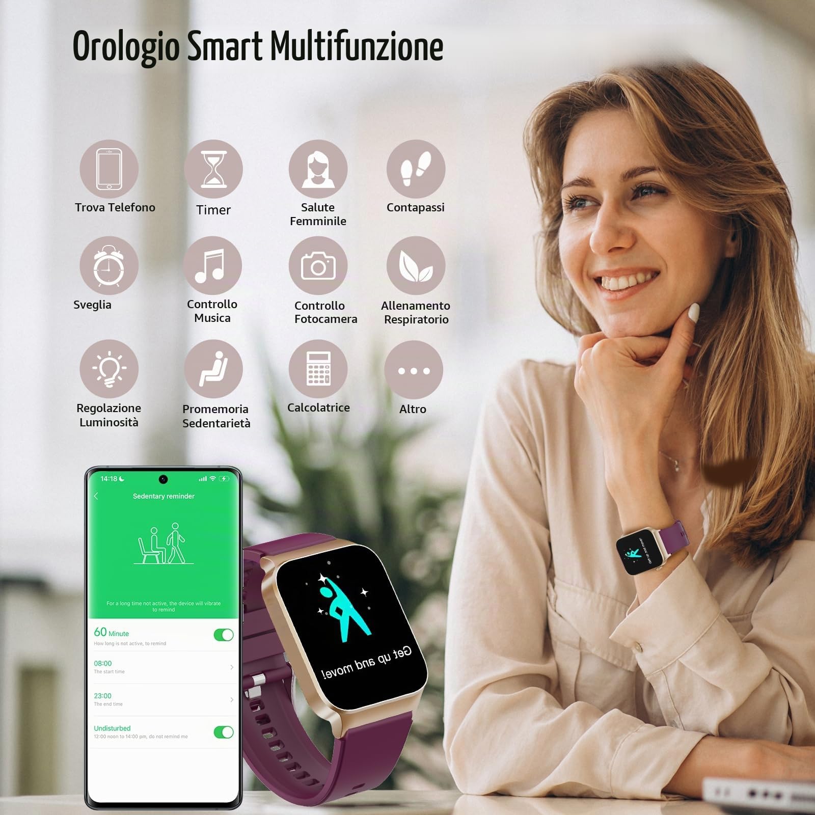 STECEi Smartwatch Uomo Donna Rispondi/Effettua Chiamate, 1.85" Orologio Smartwatch con 113 Sportivo, Impermeabil IP68 Sportivo Watch con Contapassi/Sonno/Cardiofrequenzimetro, Rosso Vivo