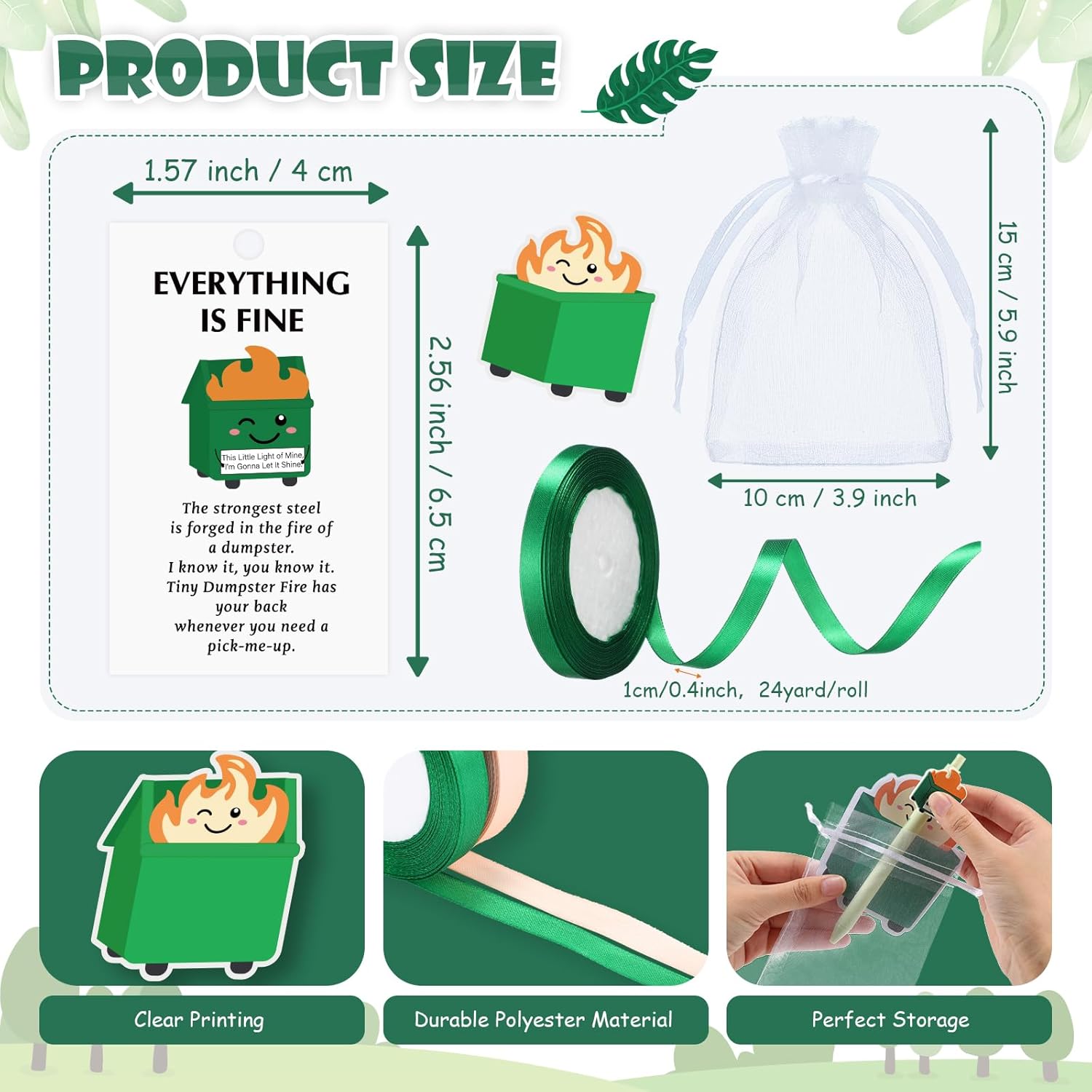 Thenshop 24 Set Dumpster Fire Gifts Bulk for Employee Coworker Everything is Fine Pen Sticky Note Funny Stress Relief Office Supplies for Nurse Teacher Staff Team Retirement Farewell Party(Green)