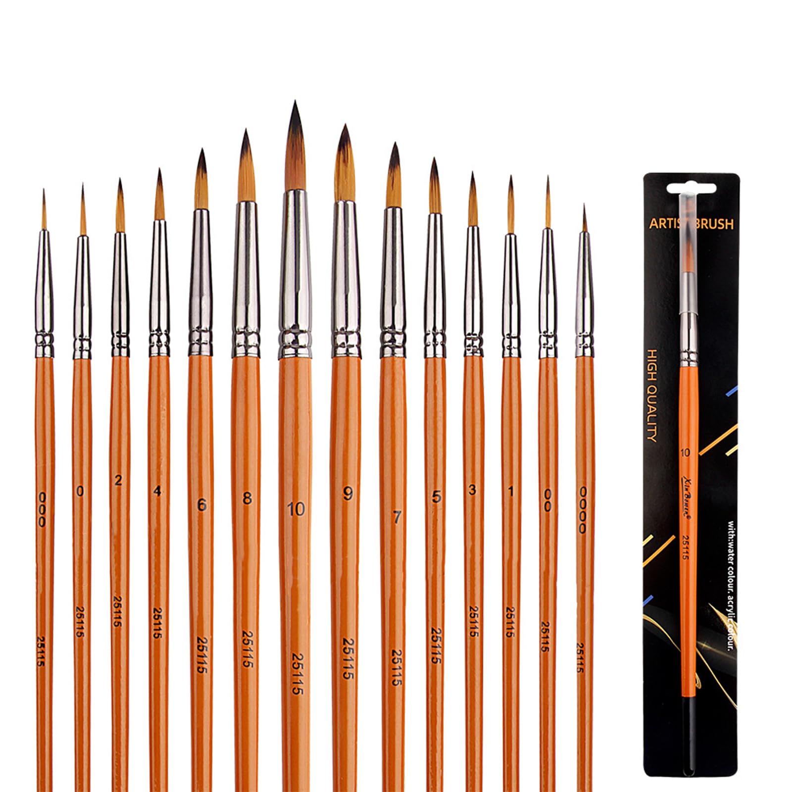 14Pcs Detail Paint Brush Set for Fine Detailing Acrylic Watercolor Oil Painting Wood Handle Nylon Bristles Paint Brush Nylon Bristle Art Brushes