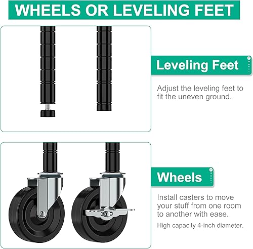 Miniatura 6 de Estantería de alambre de 6 niveles con ruedas, estantes de almacenamiento de metal, estante de utilidad de capa ajustable (14D x 36W x 75H)