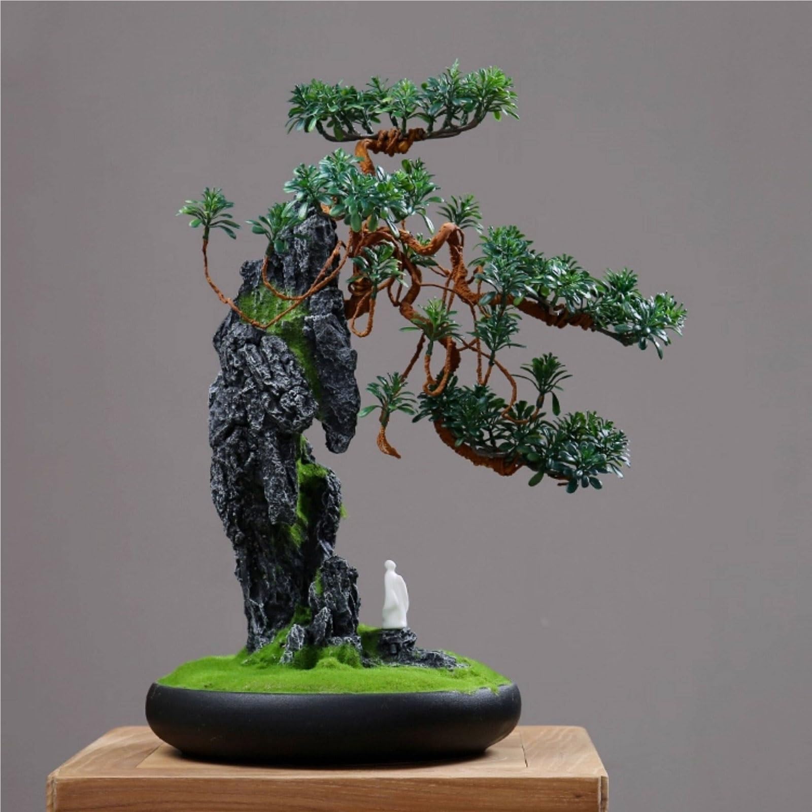 Plantas artificiales Bonsai artificial en maceta de cerámica pino falso