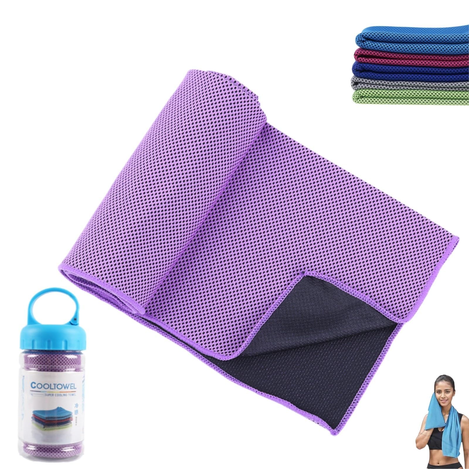 Cool Towel Original for Neck & Face, Quick-Cooling, Soft Breathable for Gym, Yoga, Running, Camping (Purple, 2PC)