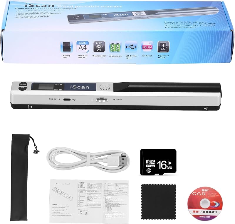 AOZBZ Hordozható Dokumentumszkenner 900 DPI USB A4 Szín Fotó Szkenner 16GB