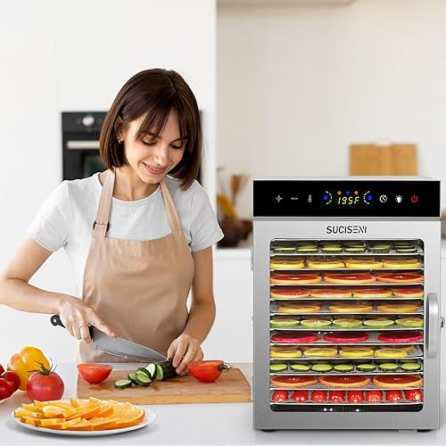Miniatura 8 de SUCICENI Máquina deshidratadora de alimentos, 12 bandejas de acero inoxidable, deshidratador de carne de 1000 W para uso doméstico, temporizador de