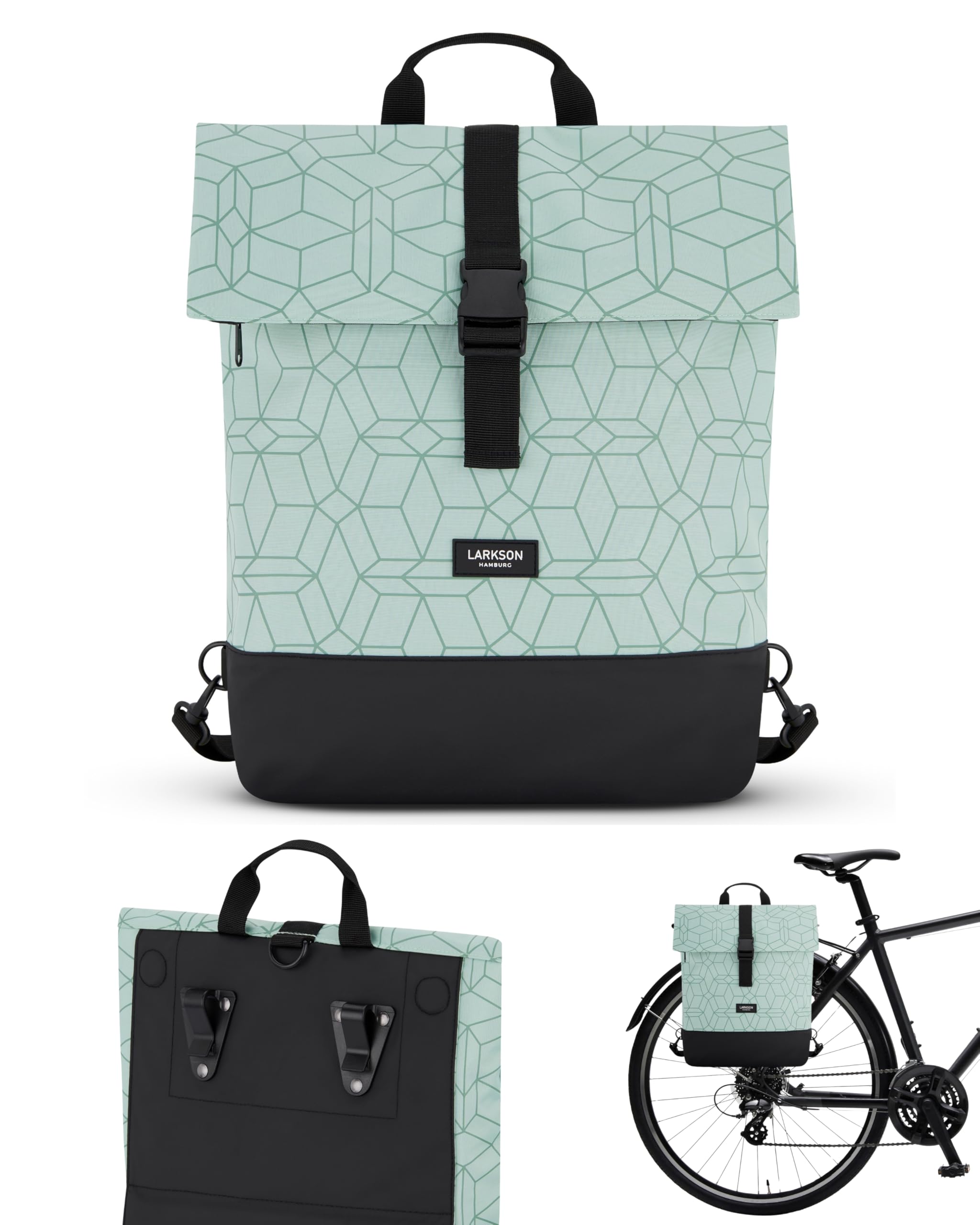 LARKSON Sacoche Vélo Menthe - Tammo Bike - Sac à Dos Multifonctionnel 2 en 1 & Sacoche Arrière Bicyclette - Hydrofuge