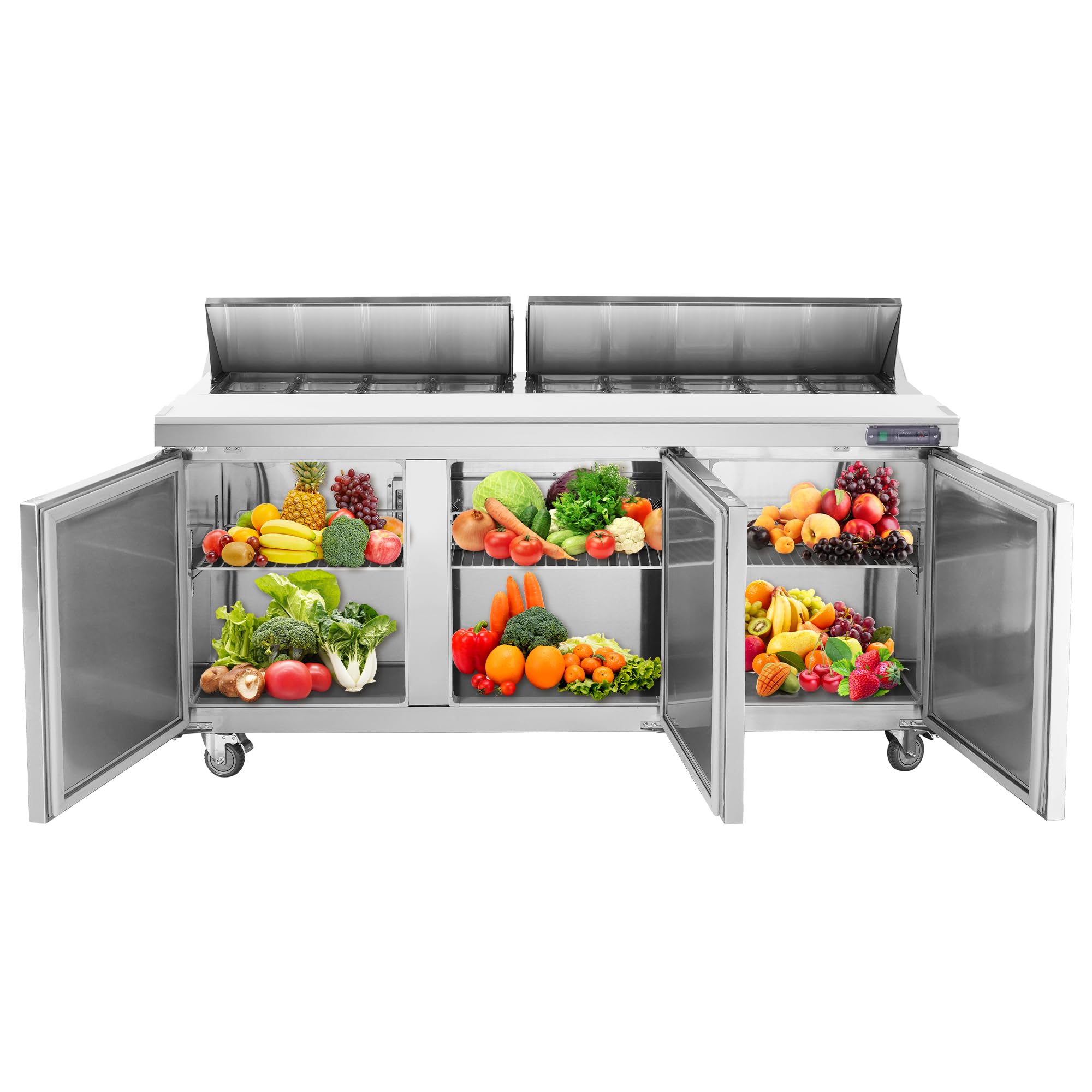 JINSONG 72" Refrigerator Sandwich &amp; Salad Prep Table, Stainless Steel Refrigerated Food Prep Station, 20 cu. ft with Cutting Board and 30 Pans for Restaurants, Bar, Shops, etc