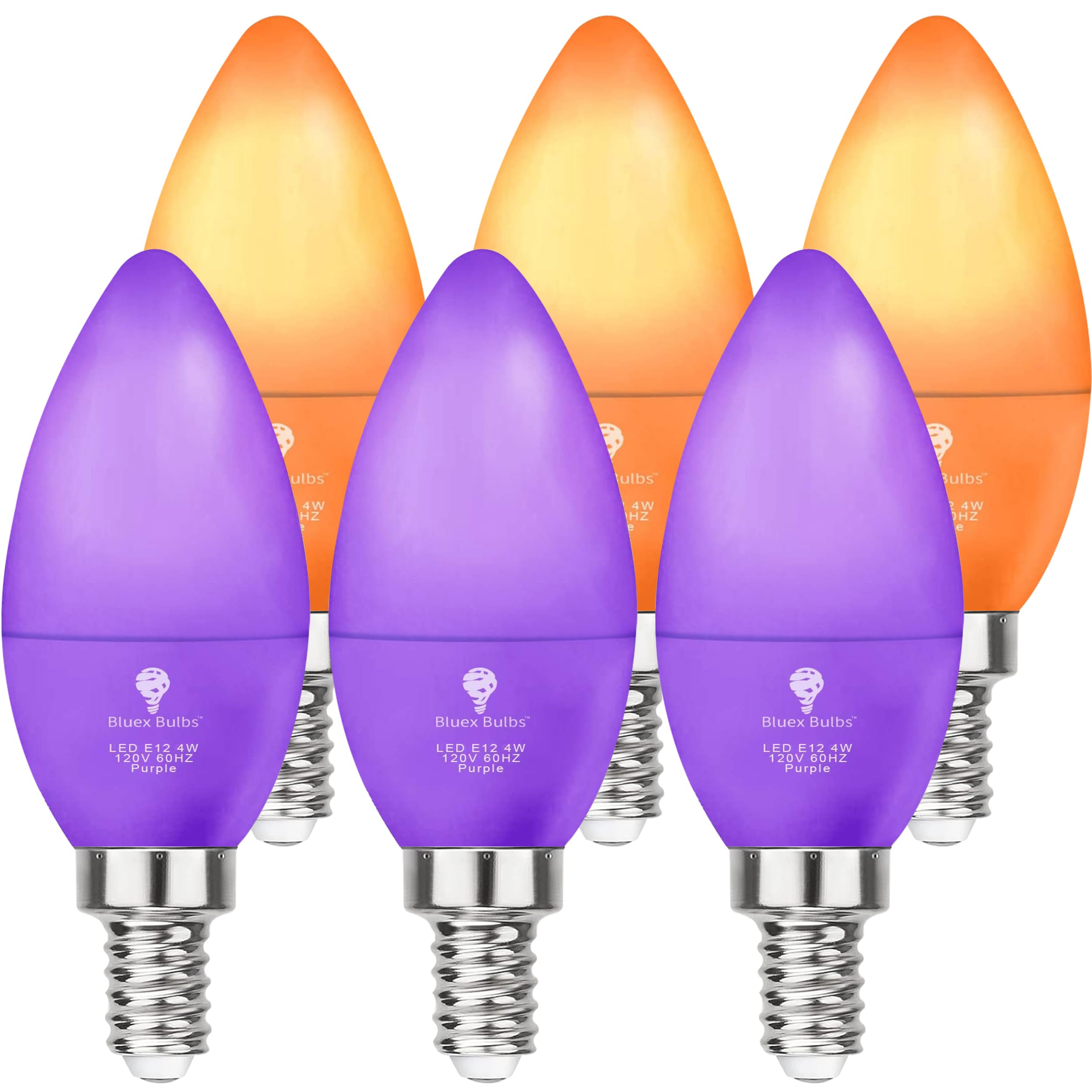6 Pack BlueX LED Candle Purple Orange Light Bulb - 4W (40Watt