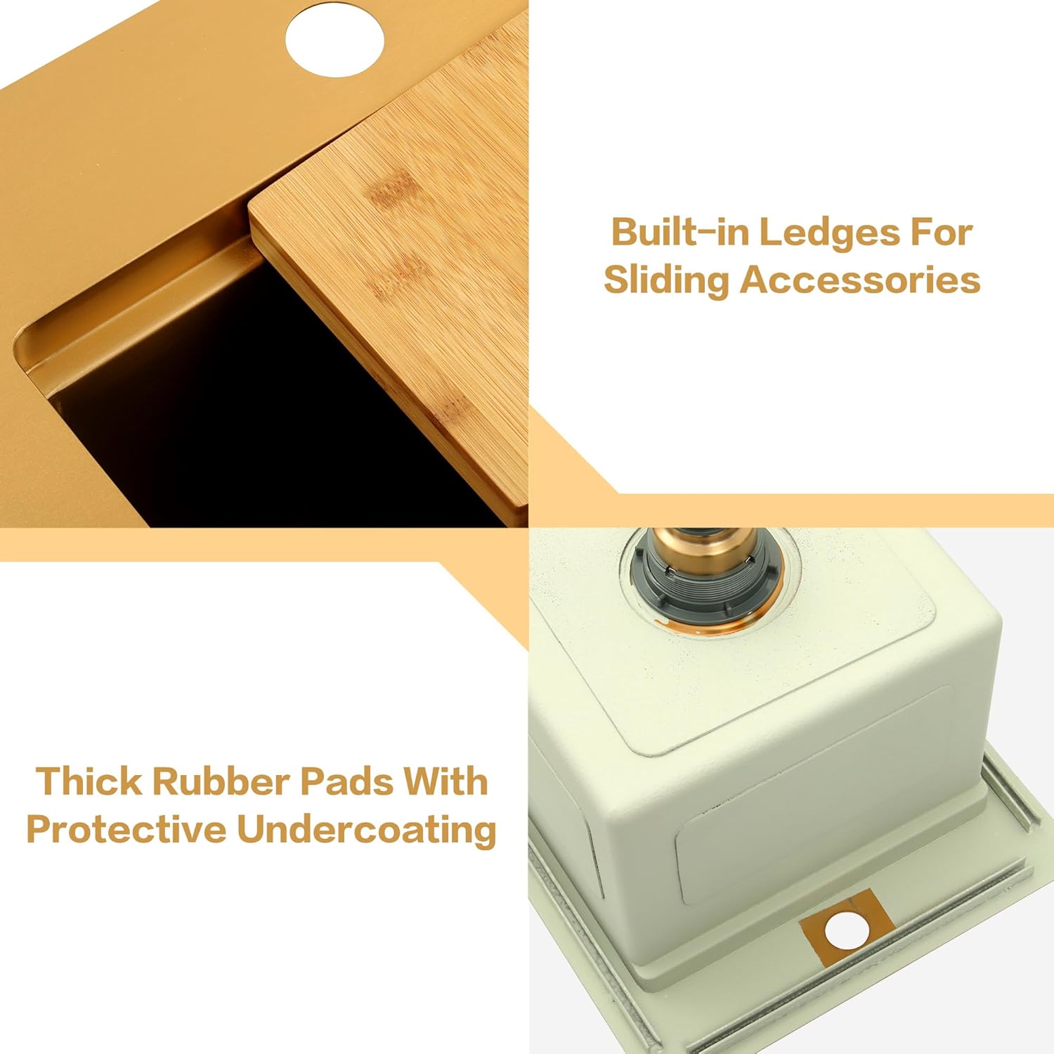 LQS Brushed Gold Finish Kitchen Sink, Small Gold Drop In Bar Sink 16” x 18” with Cutting Board, 16 Gauge Stainless Steel Golden Kitchen Sink, 10” Depth For Daily Use, Outdoor and Prep Use