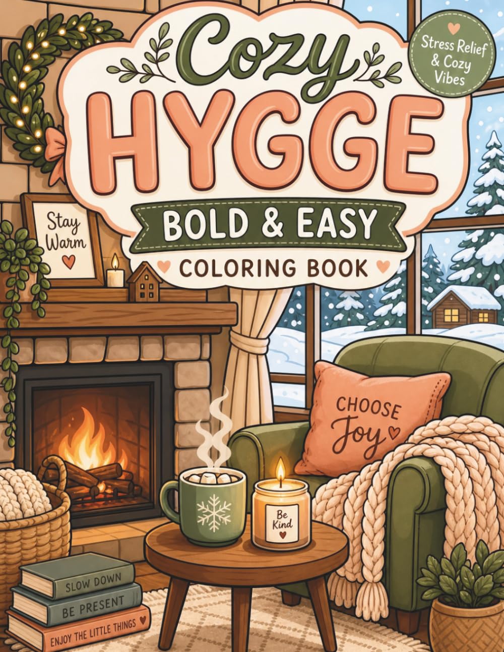 Cozy Hygge: Bold & Easy Coloring Book: Simple Designs for Stress Relief & Relaxation | Aesthetic Interiors & Warm Scenes for