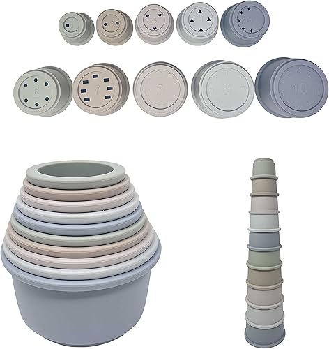 Vasos apilables educativos de silicona (10 piezas) Clasificación y conteo de bebés Juguetes de baño Desarrollo motor temprano El mejor regalo de