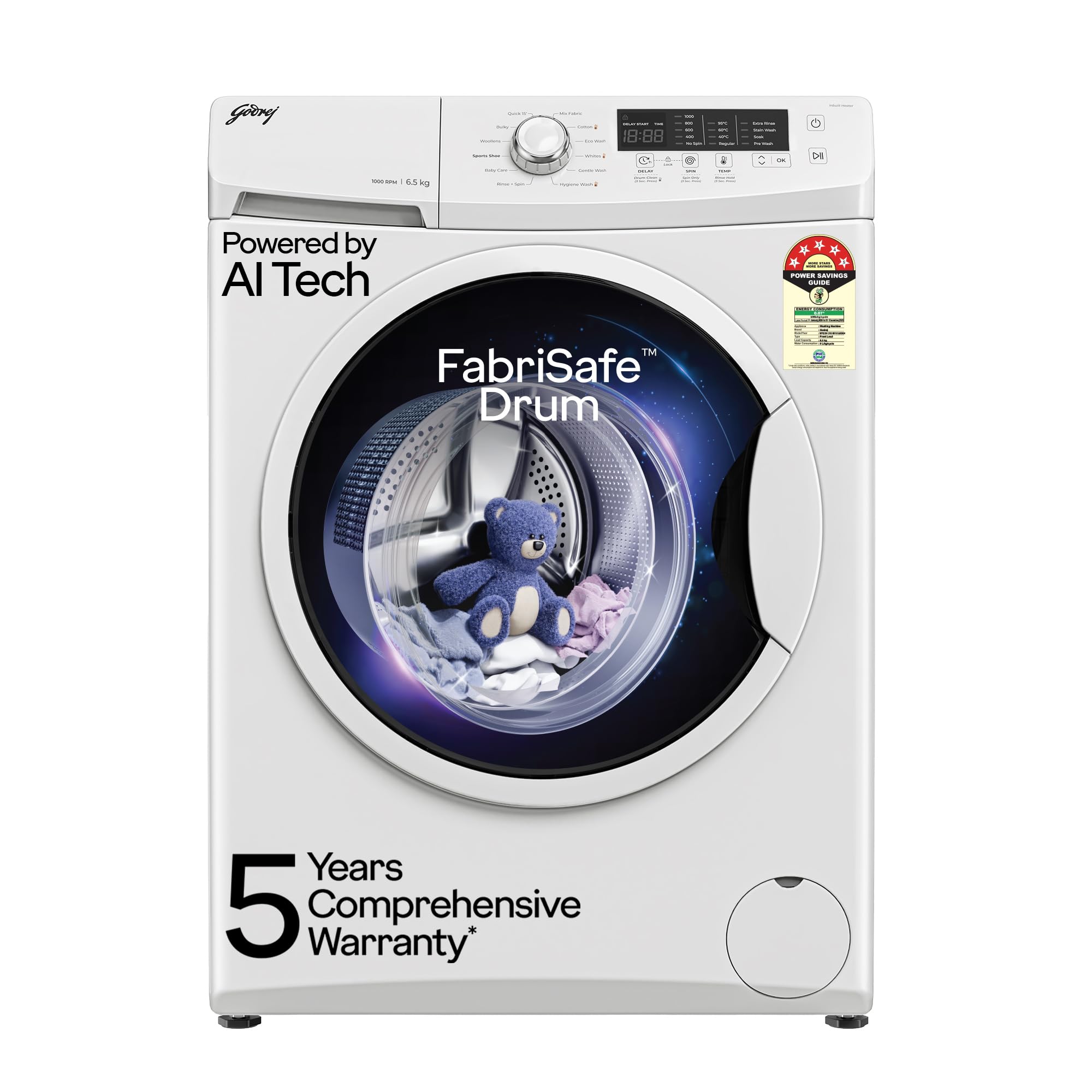 Godrej 6.5 Kg 5 Star AI Tech Fully-Automatic Front Load Washing Machine (WFEON CRS 6510 5.0 FKEDM GLWH, Glacial White)-image-1
