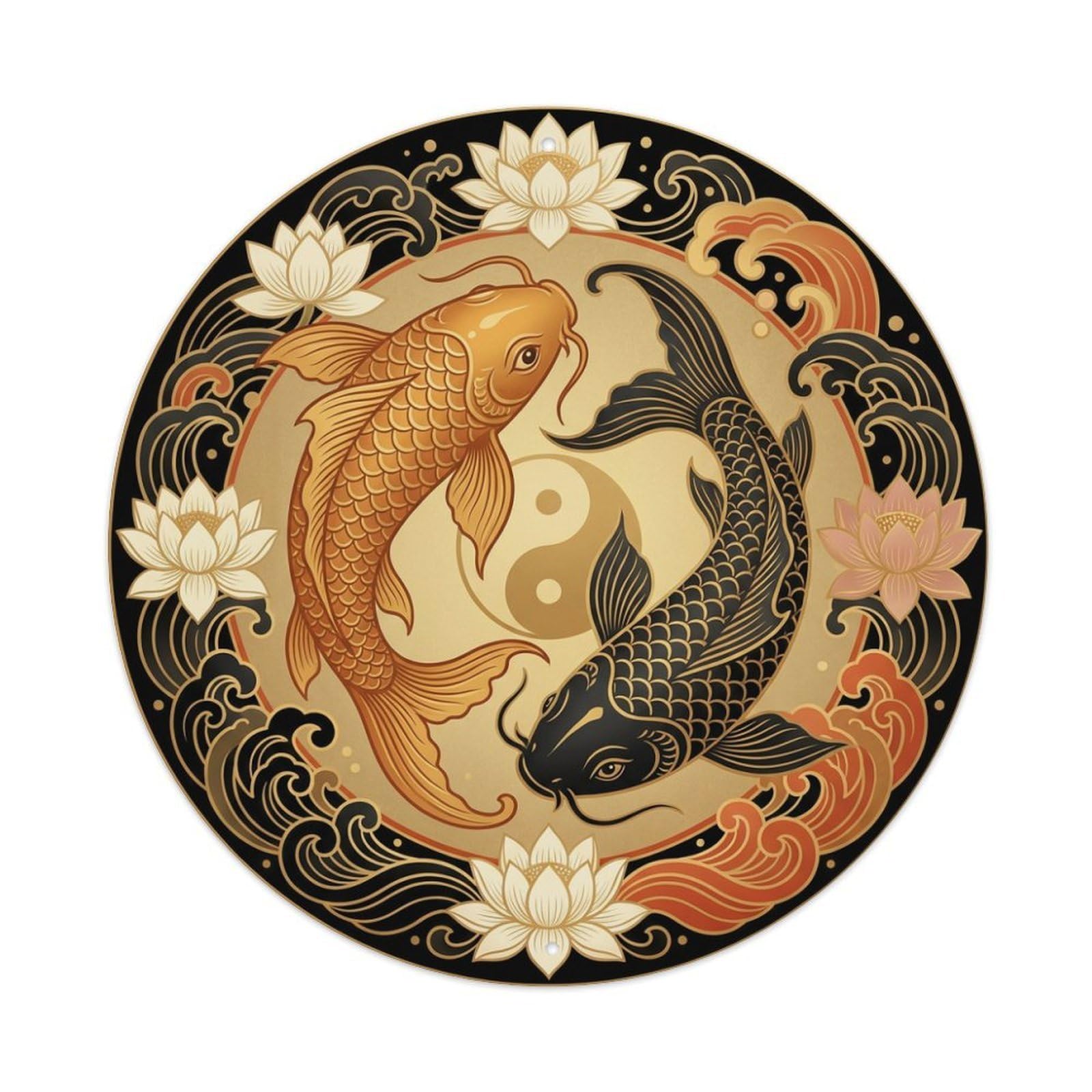 Tgrcjimh Style Metal Tin Sign Tai Chi Koi Fish