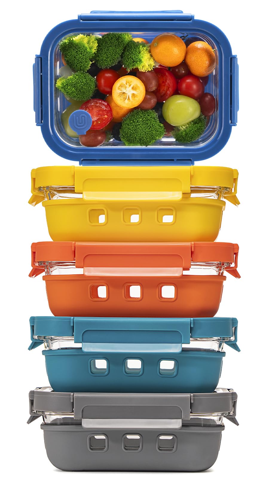 Glass Food Storage Containers with Glass Lids, Microwave Safe Food Container Set, Aitight Meal Prep Container Set, LeakProof, slicone sleeve,100% Plastic Free, 5 Pack 22oz