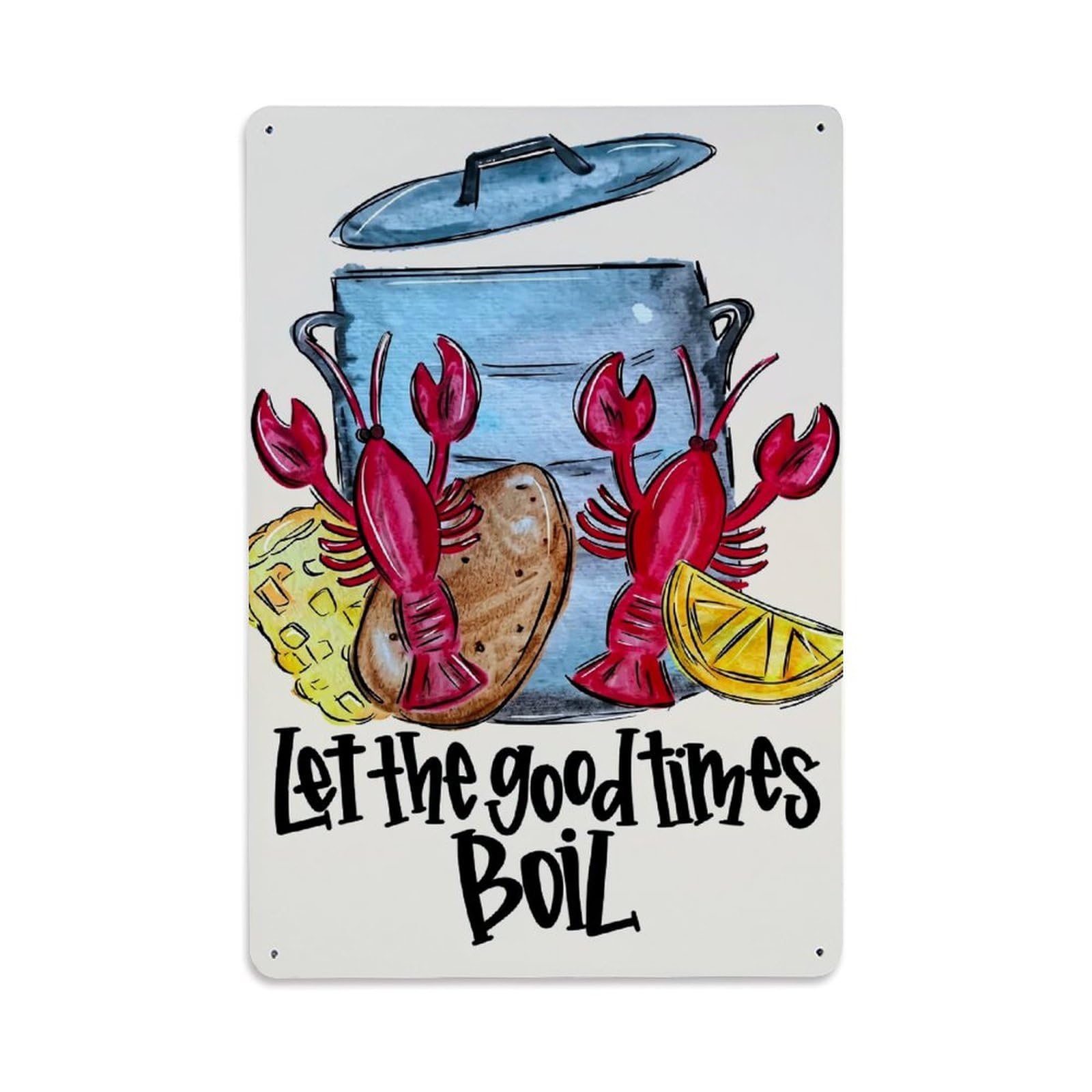 Jdfenggu Vintage Lobster Pot Corn Potato Lemon Retro Metal Tin Sign, Decor Art Poster For Bar, Home, Man Cave, Kitchen, Laundry Room Gift 8X12inch