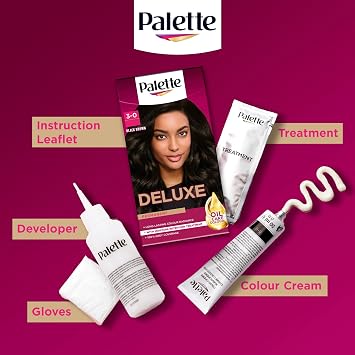 Palette Deluxe Creme Colouration 3-0 Black Brown Hair Dye, Permanent Hair Dye, Long-Lasting Hair Colouring with Moisture Retention Treatment and 100% Grey Coverage