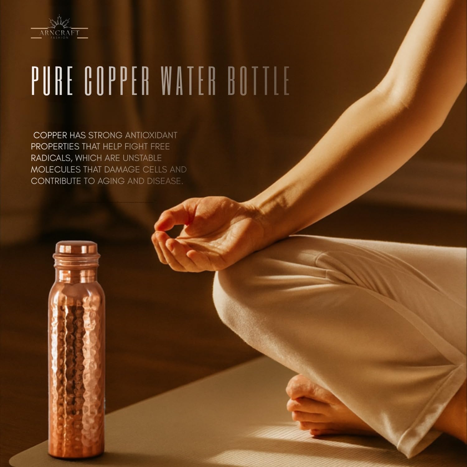 Copper Water Bottle - 34 Oz Extra Large - A Hammered Ayurvedic Pure Copper Vessel For Drinking - Drink More Water, Lower Your Sugar Intake And Enjoy The Health Benefits Immediately