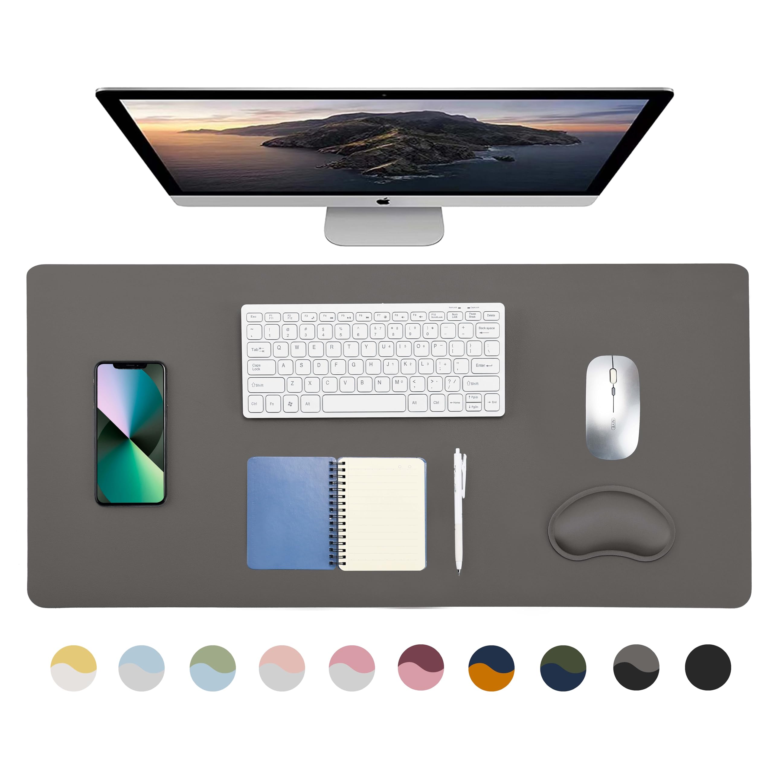 Desk Mat Large Protector Pad with Wrist Support, Dual Side Office Desk Pad, Mouse Pad, Desk Cover (Dark Grey, 23.6’’*13.8’’)