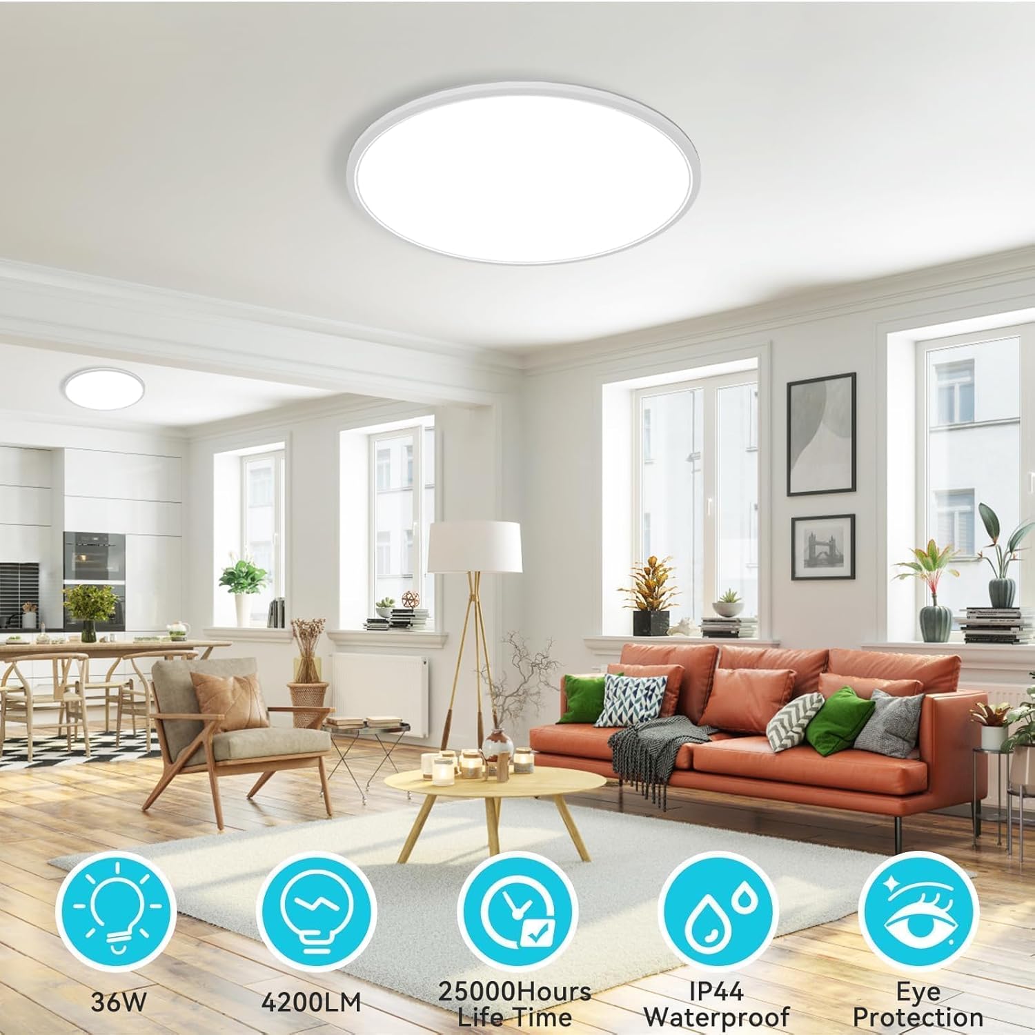 libtit 16.5 Inch LED Ceiling Light, 3Pack 4200LM 36W Large & Bright Flush Mount Lighting Fixture, 3000K/4500K/6000K White Round Flat LED Ceiling Lamp for Bedroom Kitchen Livingroom Office