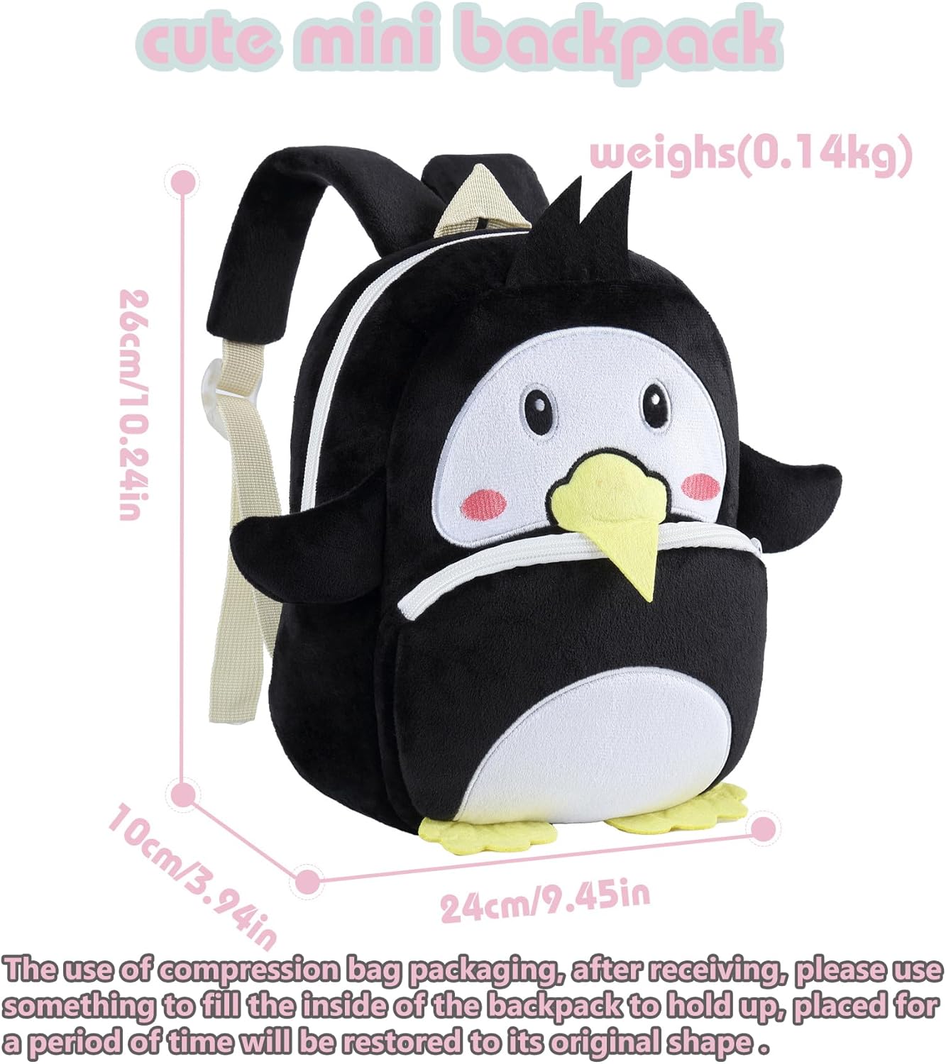 Toddler Backpack for Girls Boys School Small Backpacks Toddler Back Pack Stuffed Animal Backpack Kawaii Kids Mini School Bag Preschool Age 2-4 Penguin - Image 3