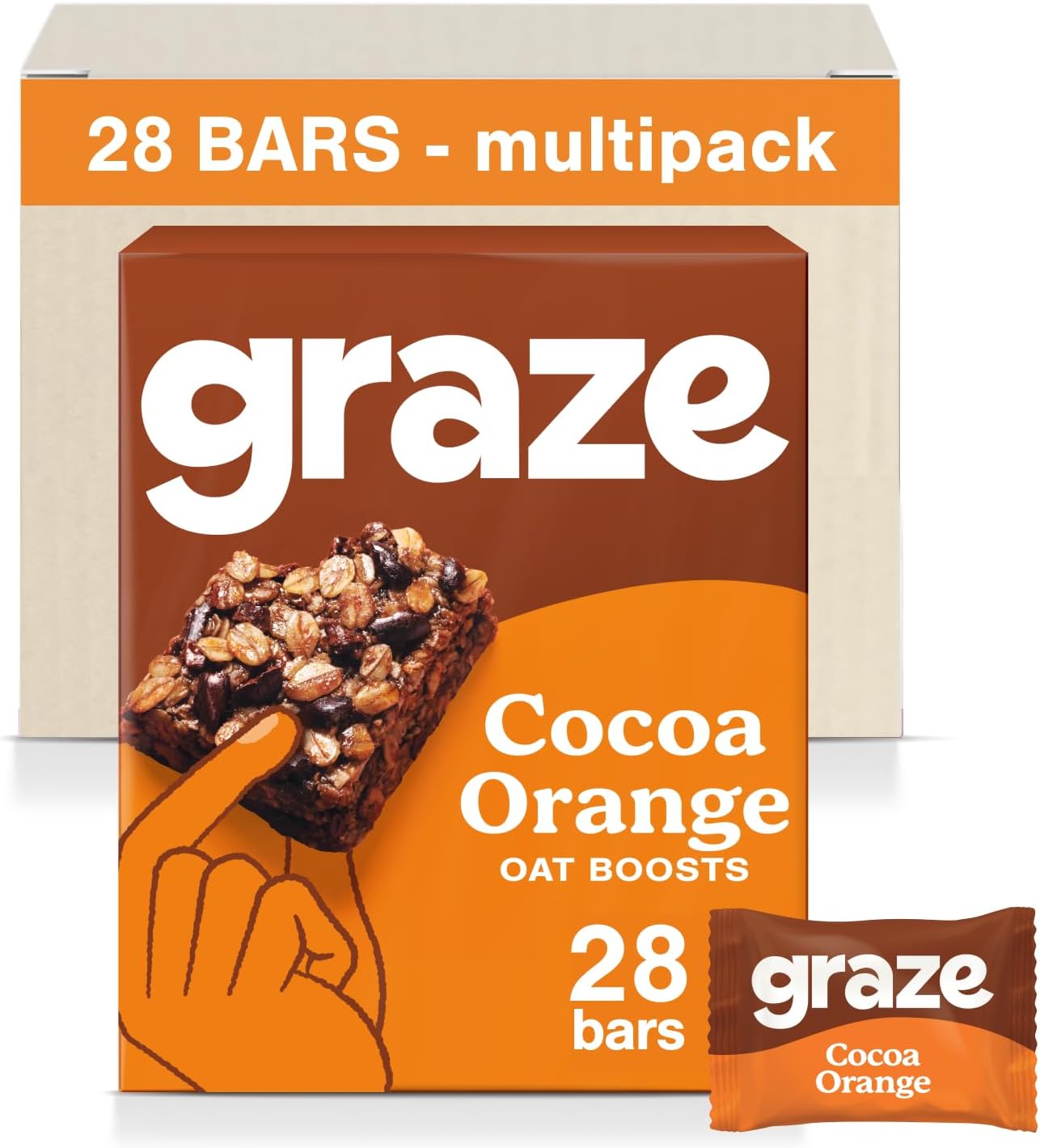 Graze Cocoa Orange Superfood Oat Boost Bars - Vegan Snacks, Whole Oats - Packaging May Vary - (28 Snacks - 7 Packs of 4 x 30g)