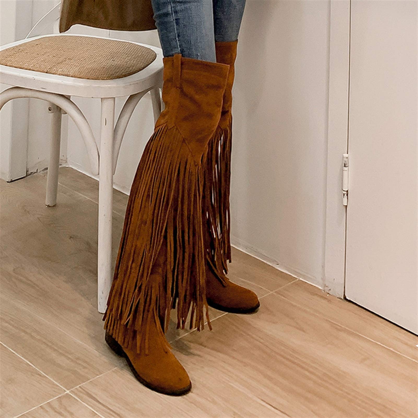 Bottes Cuissardes Pour Femmes, Bottes À Fond Plat, Boucle De Ceinture À Tête Ronde De Grande Taille, Bottes Longues Adaptées Aux Loisirs De Tous Les Jours,Noir,39 EU