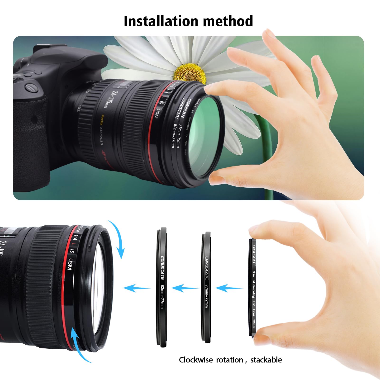 10 sztuk (82 ~ 43 mm) zestaw adapterów do wszystkich marek pierścieni krokowych, UV ND CPL 82-77 mm/77-72mm/72-67mm/67-62mm/62-58mm/58-55mm/55-52mm/52-49mm/49-46mm/46-43mm + czyszczenie obiektywu