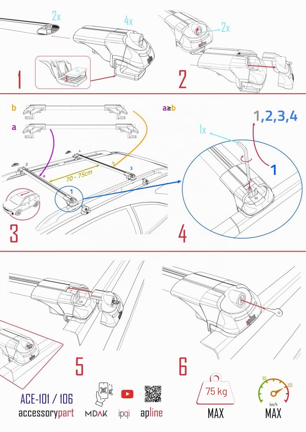 Compatibile con Citroen C3 Aircross (A88) 2018-2024 Modello ACE-1 Barre Tetto Portapacchi Auto Barre Portatutto Nero Alluminio 2 Barre
