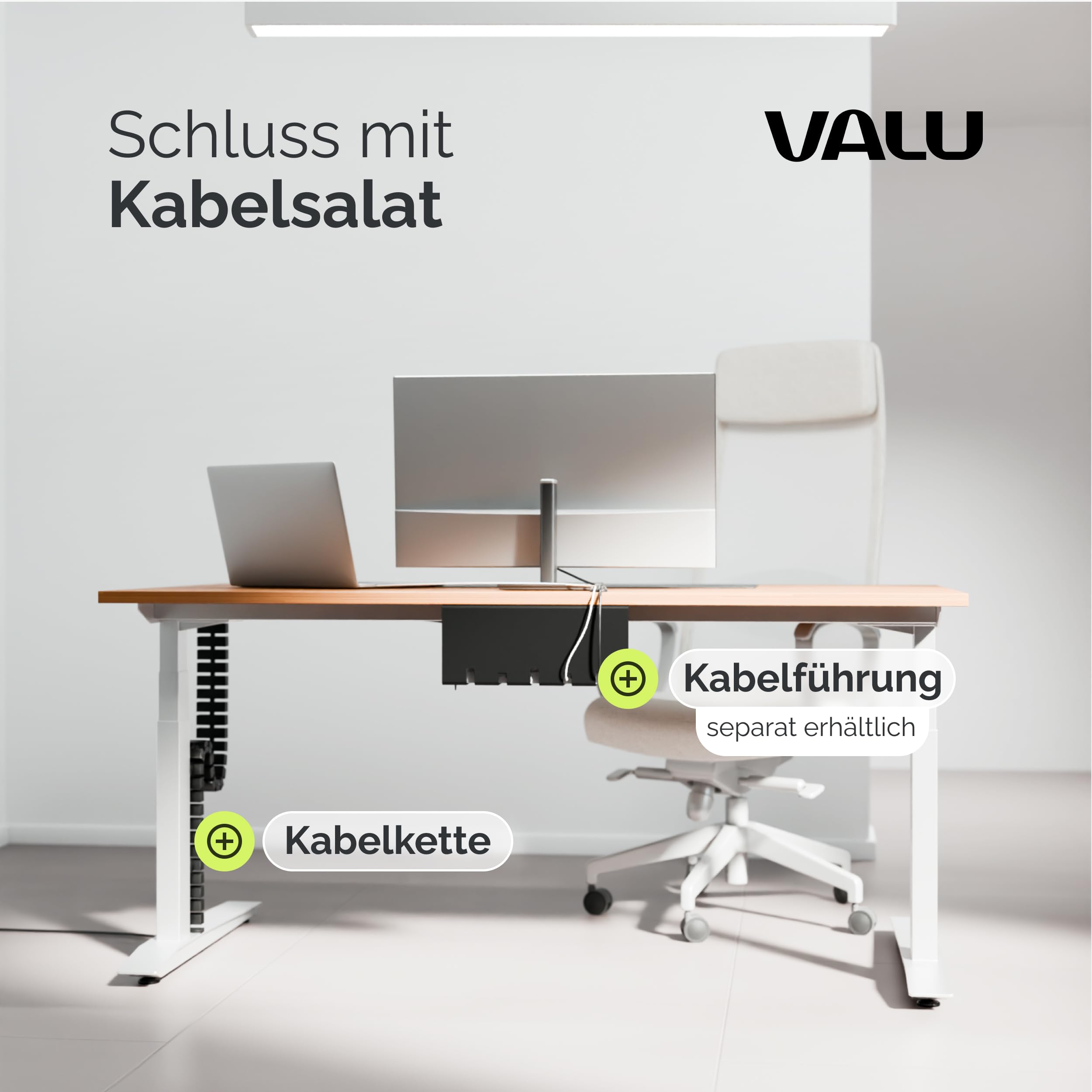 VALU Kabelführung Schreibtisch 128cm Flexibles Kabelmanagement mit Schraub- oder Klebemontage inkl. 4 Magnete & 3 Kabelhalter