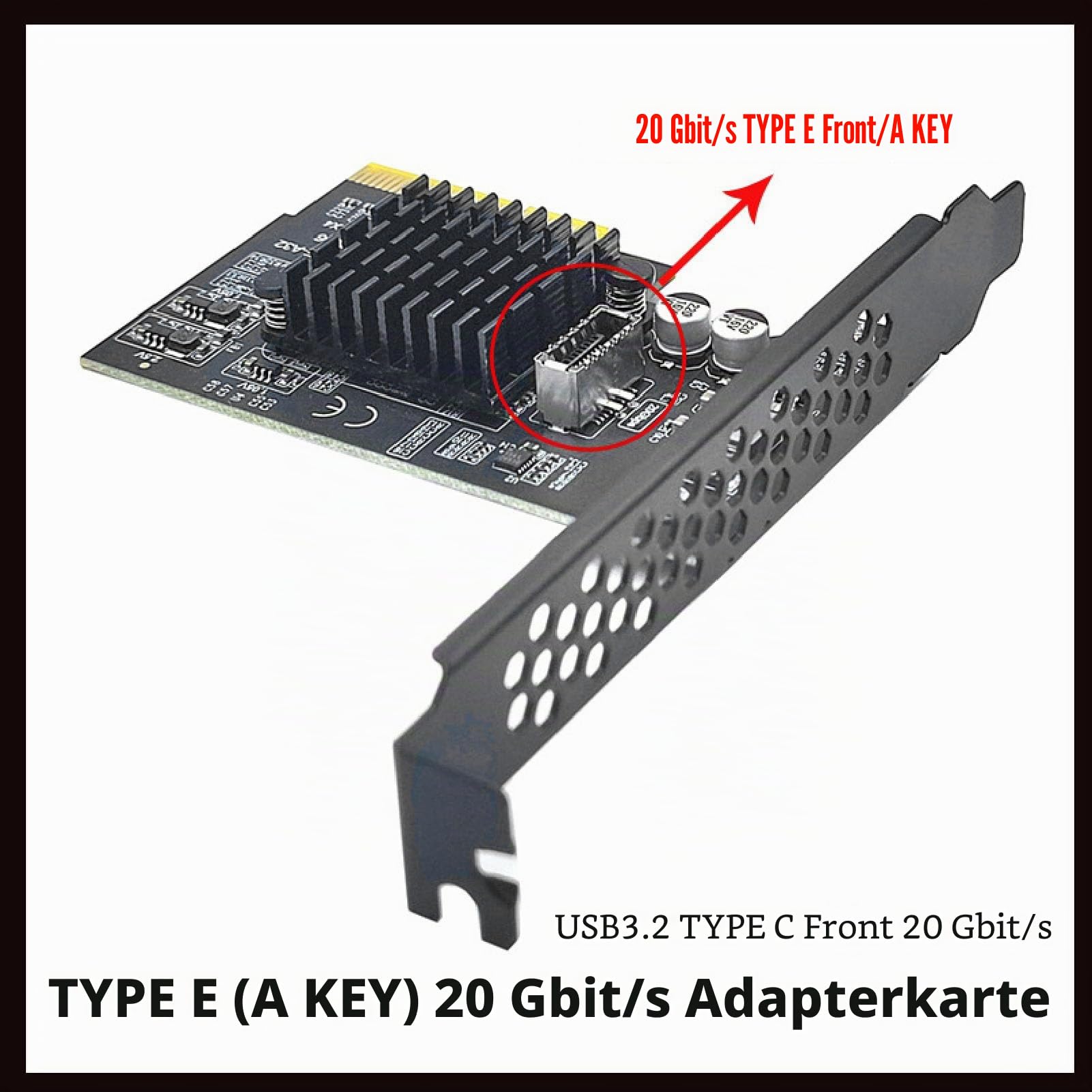 PCIE zu USB 3.2 Gen 2 Erweiterungskarte, USB3.2 GEN2x2 20Gbps Type-C Type E Front/A Key Karte, für ASMedia ASM3242, PCI Express USB Karte für Desktop PC, für 10, für 11