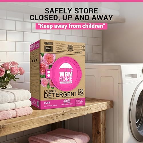 Miniatura 7 de WBM Cápsulas de lavandería 10 en 1, total de 128 unidades, alta eficiencia, ultra concentrado con potente tecnología de levantador de manchas,