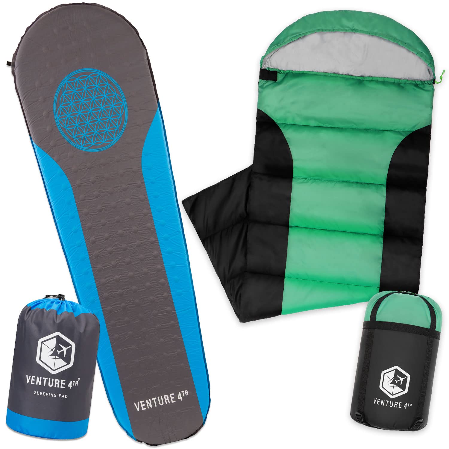 VENTURE 4TH Backpacking Warm Sleeping Bag with Self Inflating Sleeping Pad for Adults & Kids – Ideal for Hiking, Camping & Outdoor Adventures