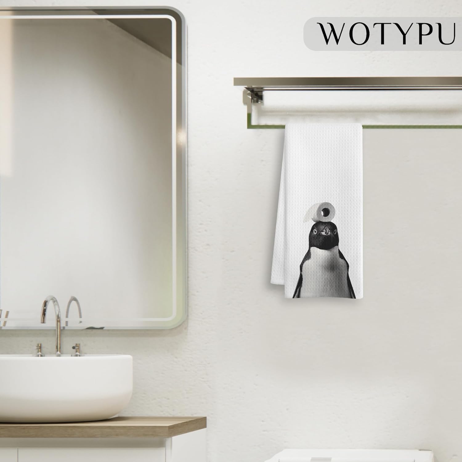 Penguin Gift Hand Towels for Bathroom, Penguin Lover Gifts, Funny Marine Bird Decorative Hand Towels for Kids Guest Bathroom Washroom Power Room Vanity Half Bath, 16x24 Inch - Image 5