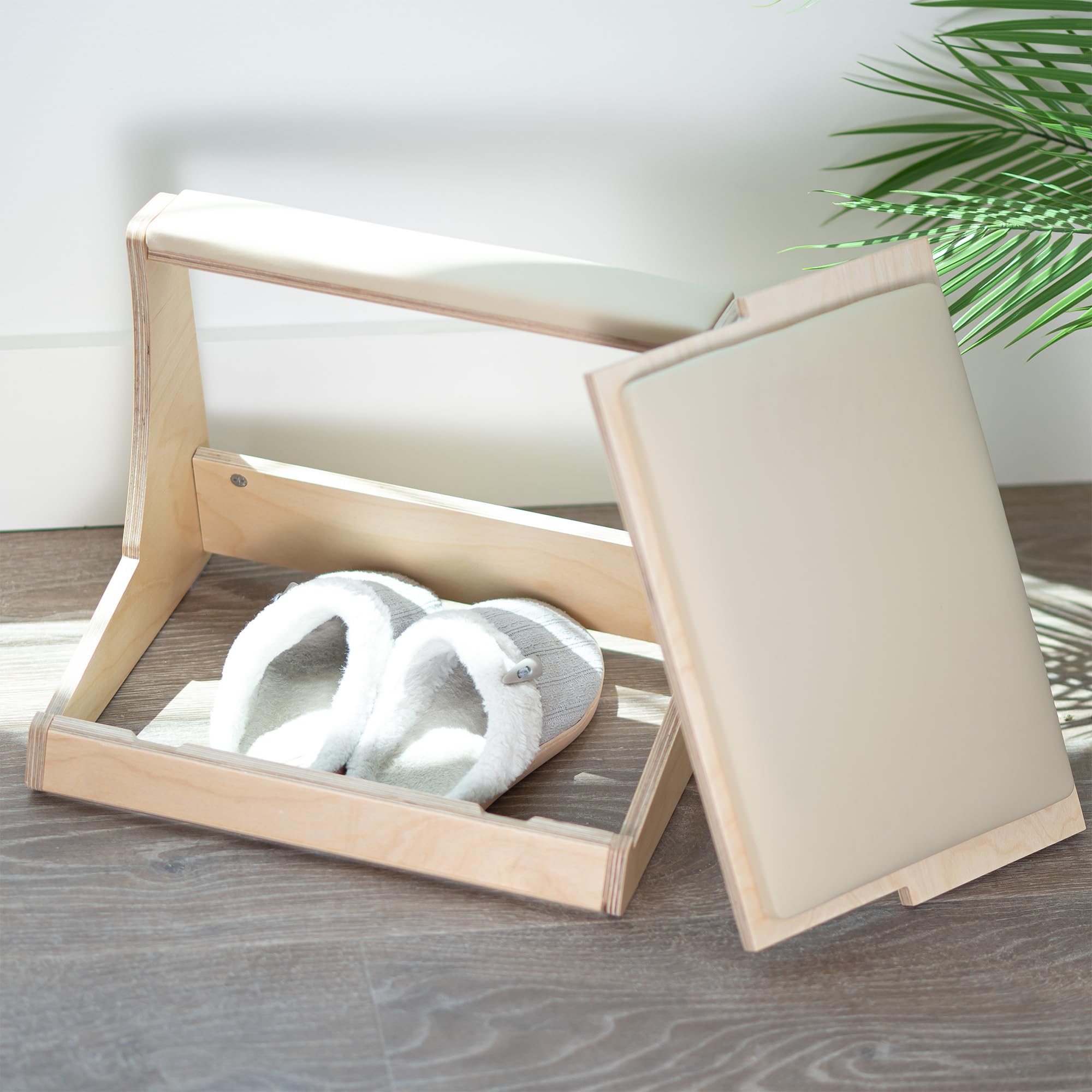 VIVO Fußstütze unter dem Schreibtisch mit verstecktem Staufach für Schuhe, neigbare Plattform und Beinstütze mit Dicker Polsterung, helles Holz, STAND-FT03