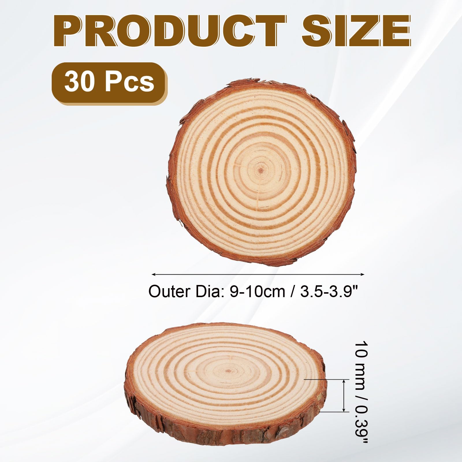 QUARKZMAN Rodajas de Madera con Corteza 3.5-3.9 Pulgadas 30 Piezas