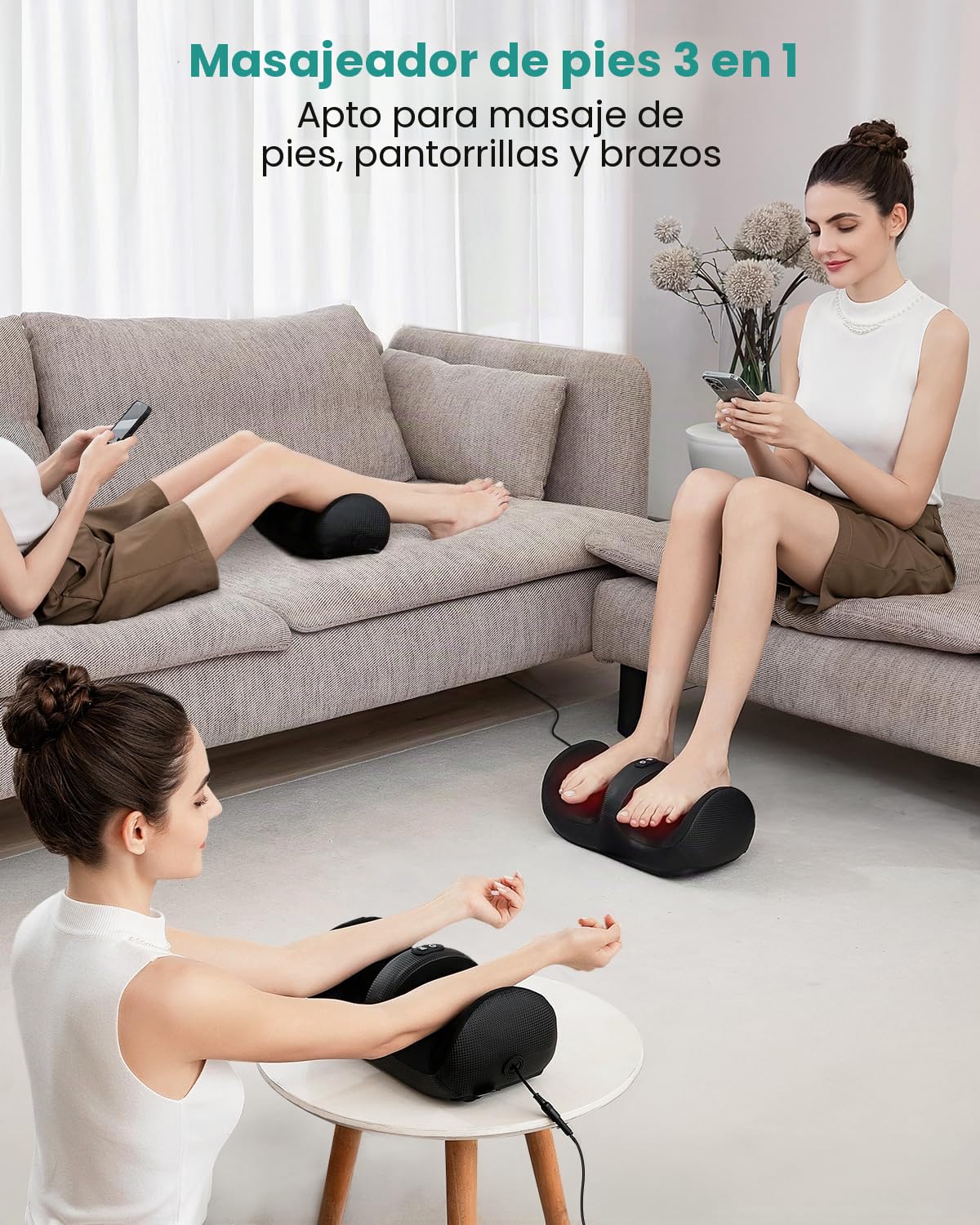 Nekteck Masajeador de Pies con Calor, Máquina de Masaje Shiatsu, Amasado Profundo, Compresión de Aire, Mejora la Circulación Sanguínea, para Uso Doméstico u Oficina (Negro)