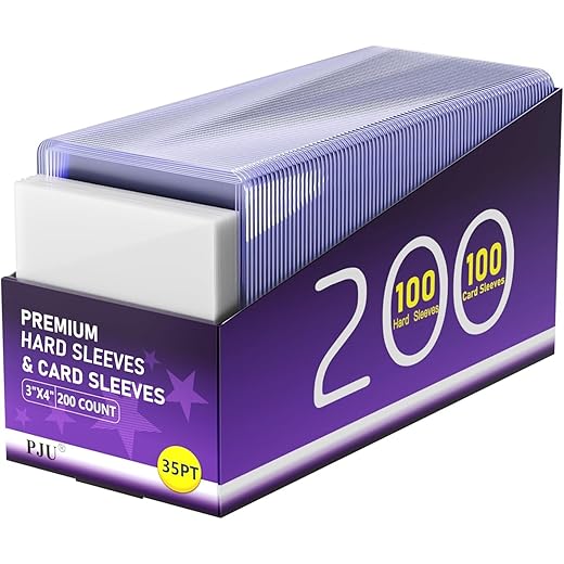 200 Card Sleeves Hard Plastic, Premium Baseball Card Sleeves, 3" x 4" Trading Cards Holder, Sports Football Game Cards Protectors Top Cases (100 Hard Sleeve + 100 Soft Sleeve)