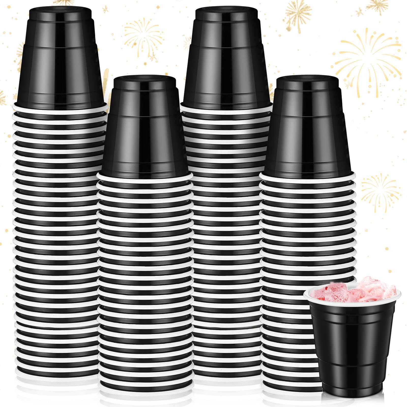 Roshtia 100 Pack 2 oz Plastic Shot Cups, Mini Disposable Shot Glasses 2 oz Party Cups for Valentine Wedding New Year Party, Beer Taste Serving, Snacks
