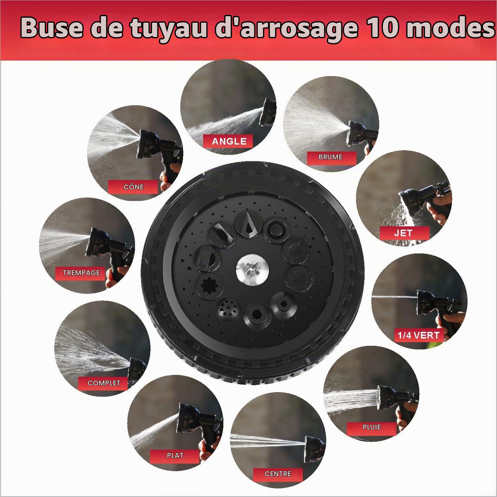 Pulvérisateur à pression portable de 8 L, 10 modes de pulvérisation, avec tuyau amovible et pommeau de douche, pour camping, randonnée, jardin (18 x 55,5 cm)