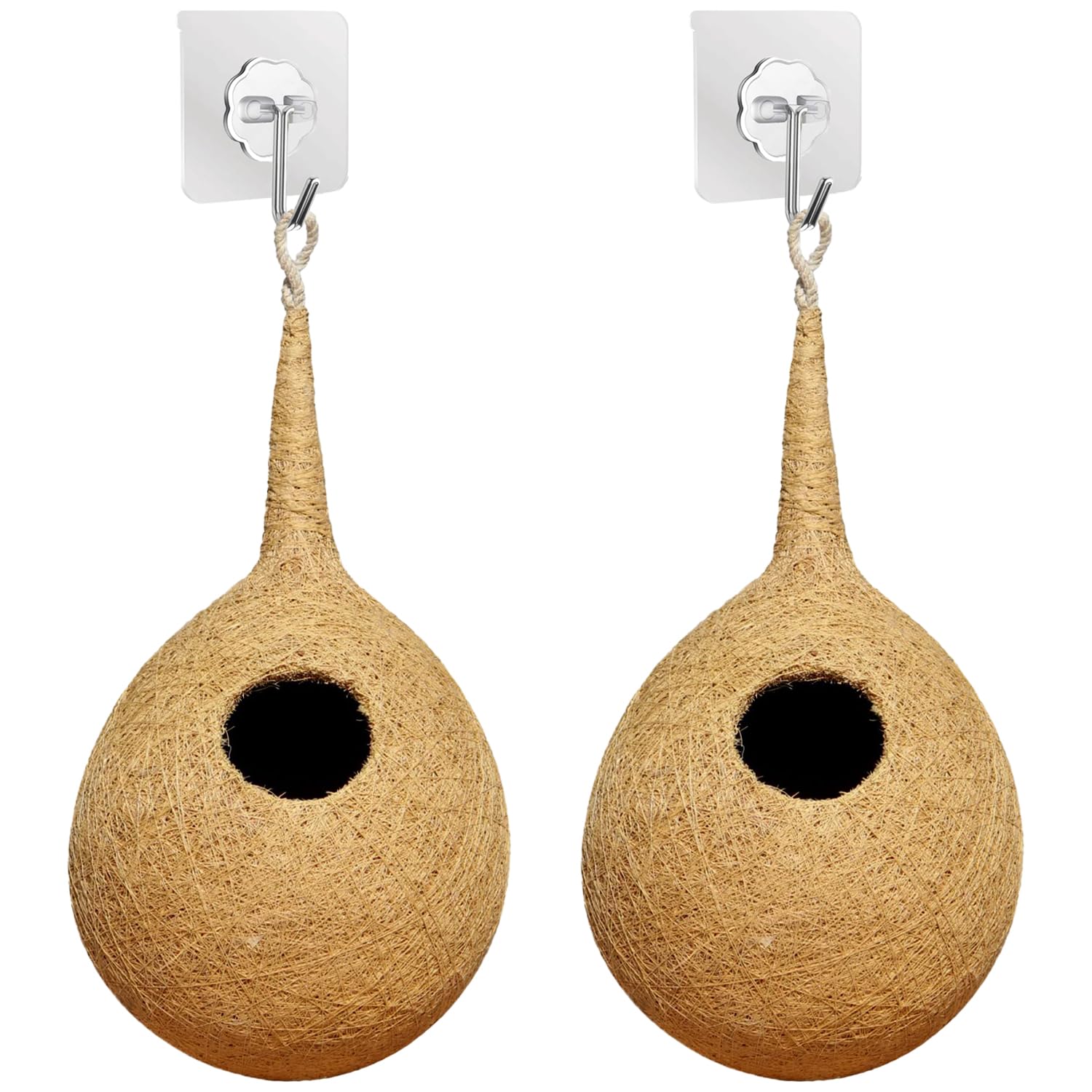 BIRDSHALA Organic Large Size Bird Nest with Adhesive Hook Set of 2, Bird House for Nesting, Breeding, Decoration (Hanging, Wall Mounting, Tree Mounting) (Pack of 2)