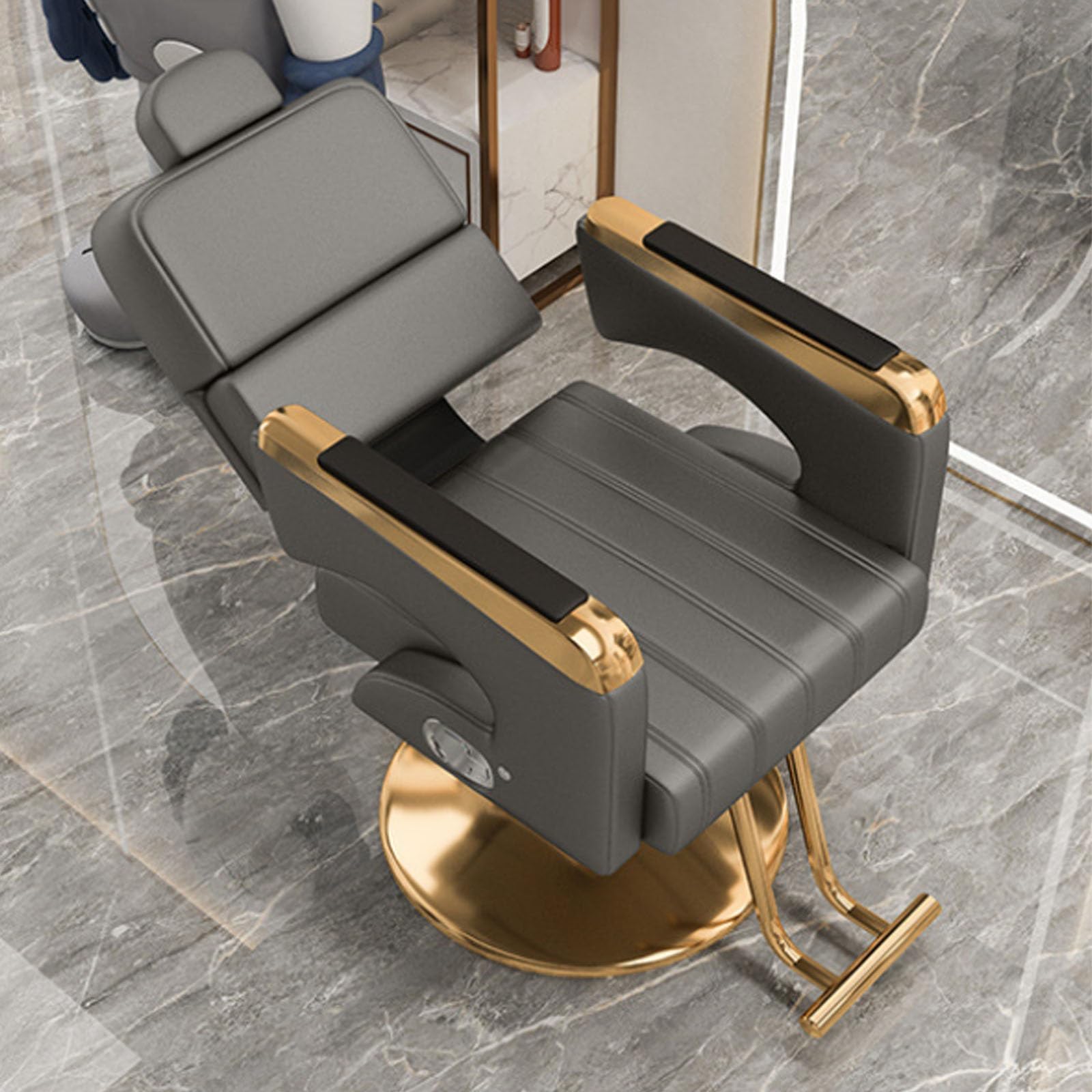 Professioneller hydraulischer Friseurstuhl, Salonstuhl für Friseure, Moderne Luxus-Ausstattung für Beauty-Salons und Spas, um 360° drehbar, mit Verstellbarer Höhe und Rückenlehne(Gray)