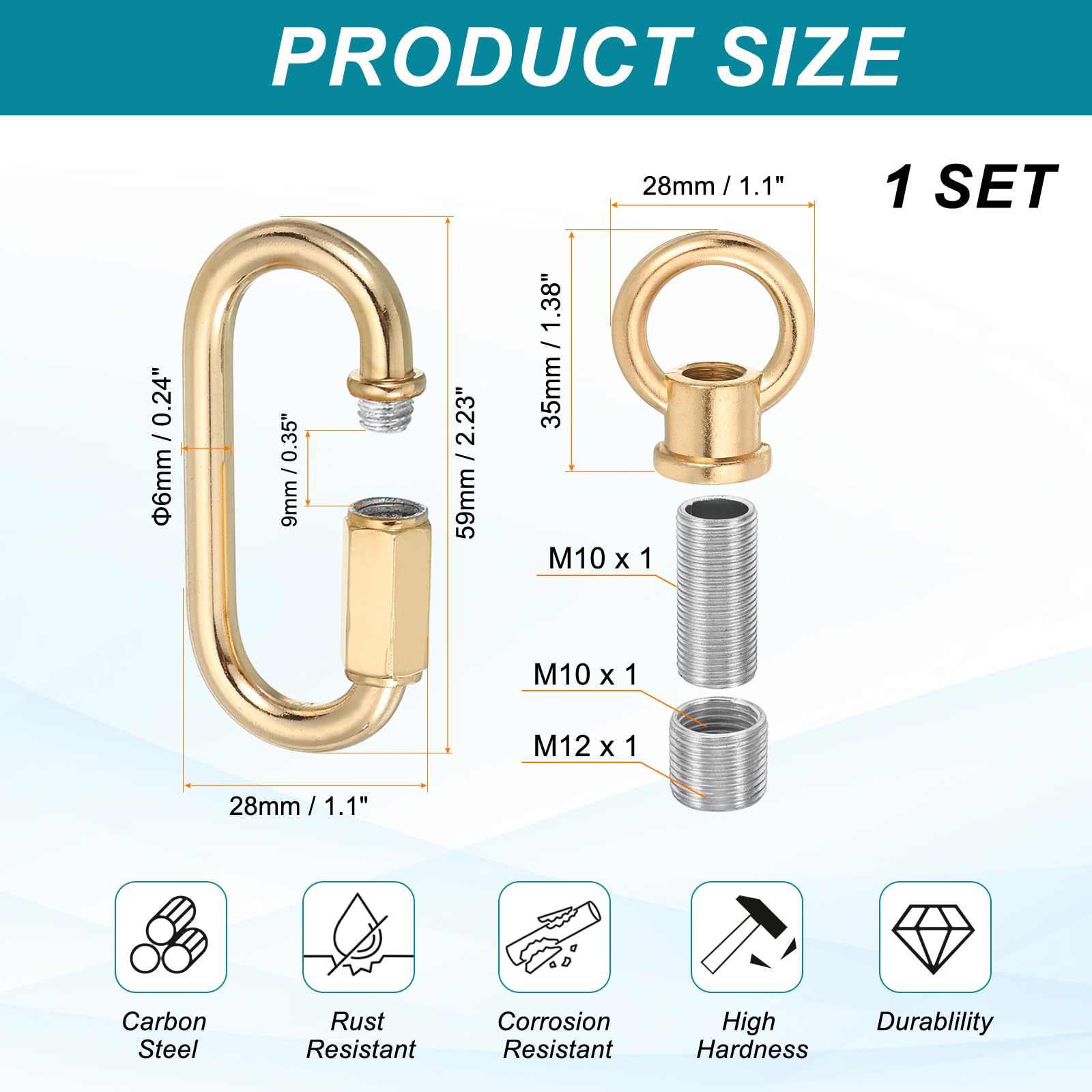 PATIKIL M10 Fine Thread Lamp Female Loop Holder with M12 Adapter Chain Quick Link - Image 2