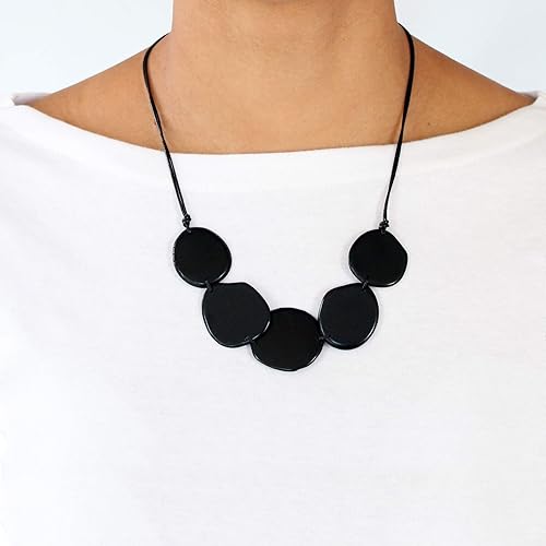 Miniatura 2 de Tagua Nut Necklace Chips in Black Handmade Fair Trade, Adjustable, Lightweight by Florama Natural Jewelry