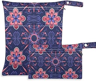 EtherSpher Paquete de 2 bolsas impermeables para traje de baño con diseño geométrico de mandala, color rosa, artículos esenciales de viaje para volar con asas para guardería, gimnasio