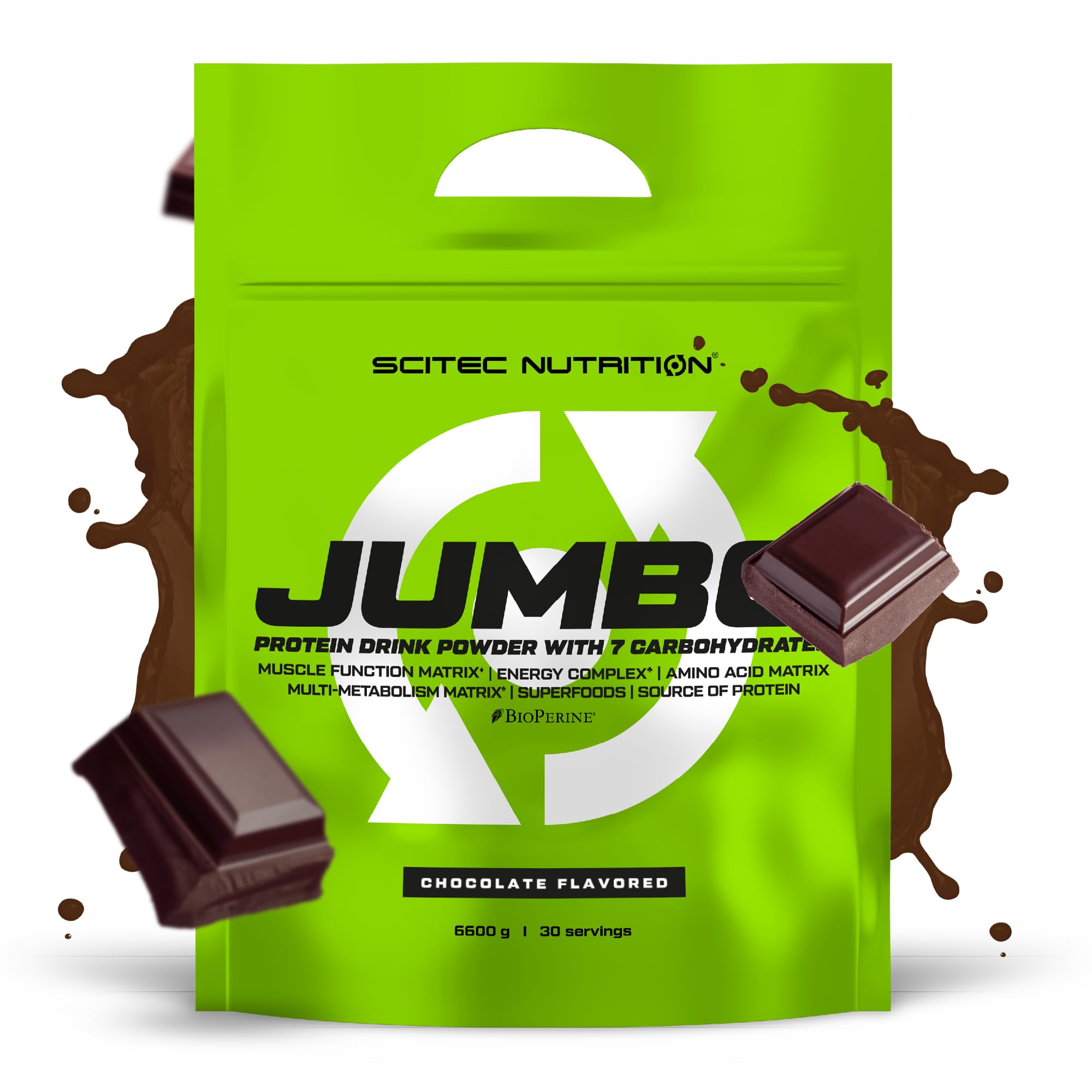 Scitec Nutrition Jumbo - Kalorienreiches Produkt zum Muskelaufbau | Mit Mehrkomponenten-Protein - Aminosäuren-Matrix - Metabolische Matrix - Superfood-Mischung - 6,6 kg, Schokolade