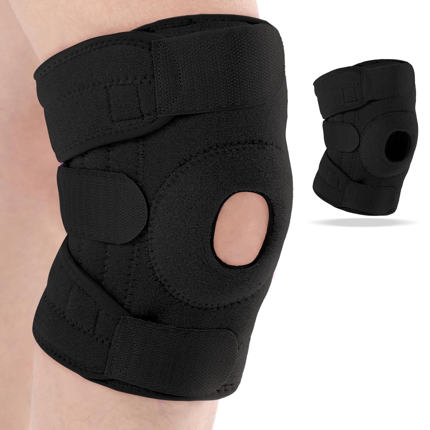 1 Pcs Kids Knee Brace with Side Stabilizers Patella Gel Pads Adjustable Straps Youth Child Knee Brace Support for Meniscus Tear Sports, Meniscus Tear (Black) 1 Black