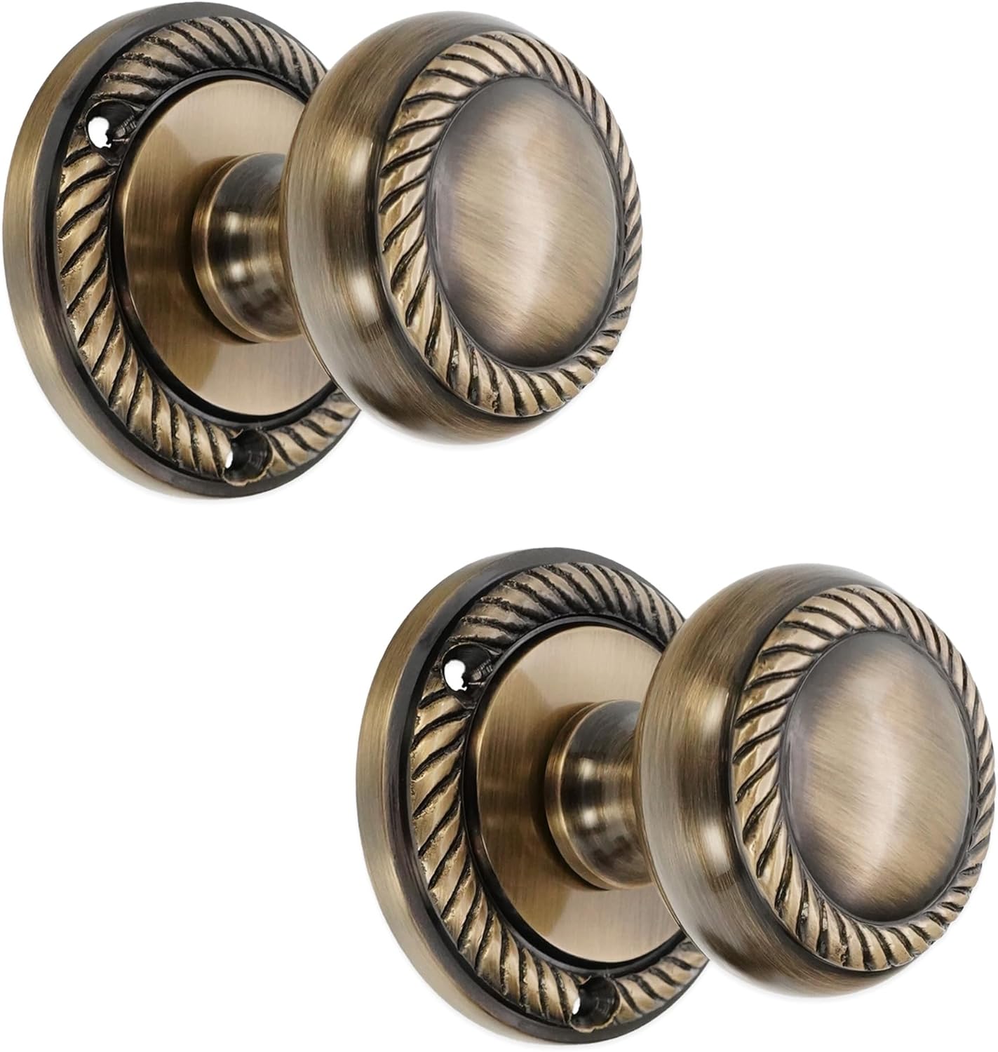 Infinity Decor Solid Brass Heavy Duty Sprung Georgian Round Mortice Door Knobs Pull Handles Set 50mm (Aged Brass)