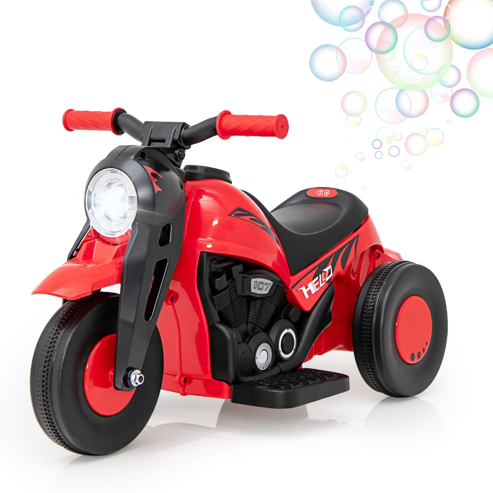 OLAKIDS Kids Motorcycle, 6V Electric Ride On Car with Automatic Bubble Function, Foot Pedal, Headlight, Music, 3 Anti-Skip Wheels Vehicle for Children, Toddler Ages 3+
