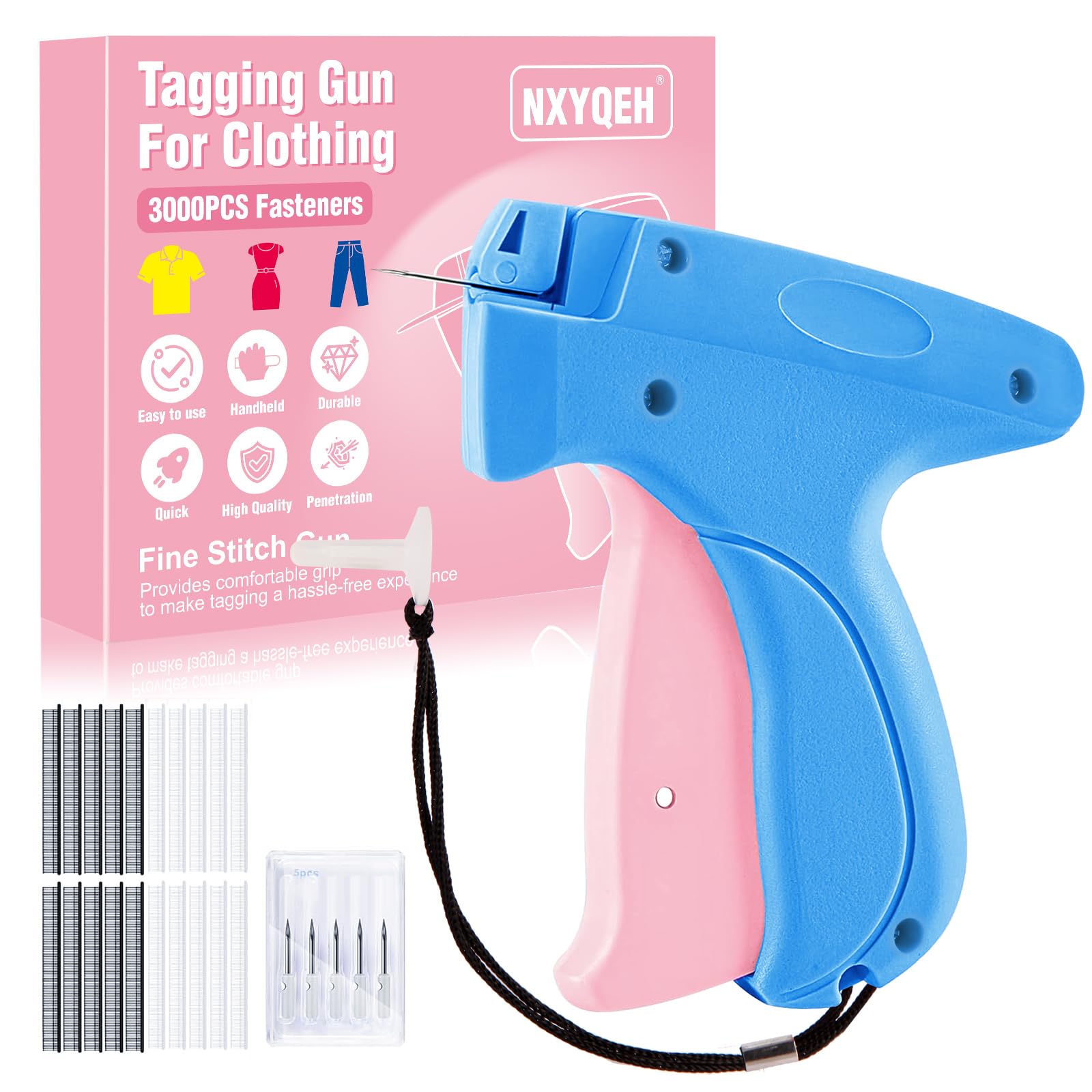 Stitch Gun for Clothes Comes with 6 Fine Needles, 3000 Pcs Micro Fasteners(1500 White &amp; 1500 Black),Stitch Gun Speedy Clothing Fixer, Quick Clothing Fixer（Blue)