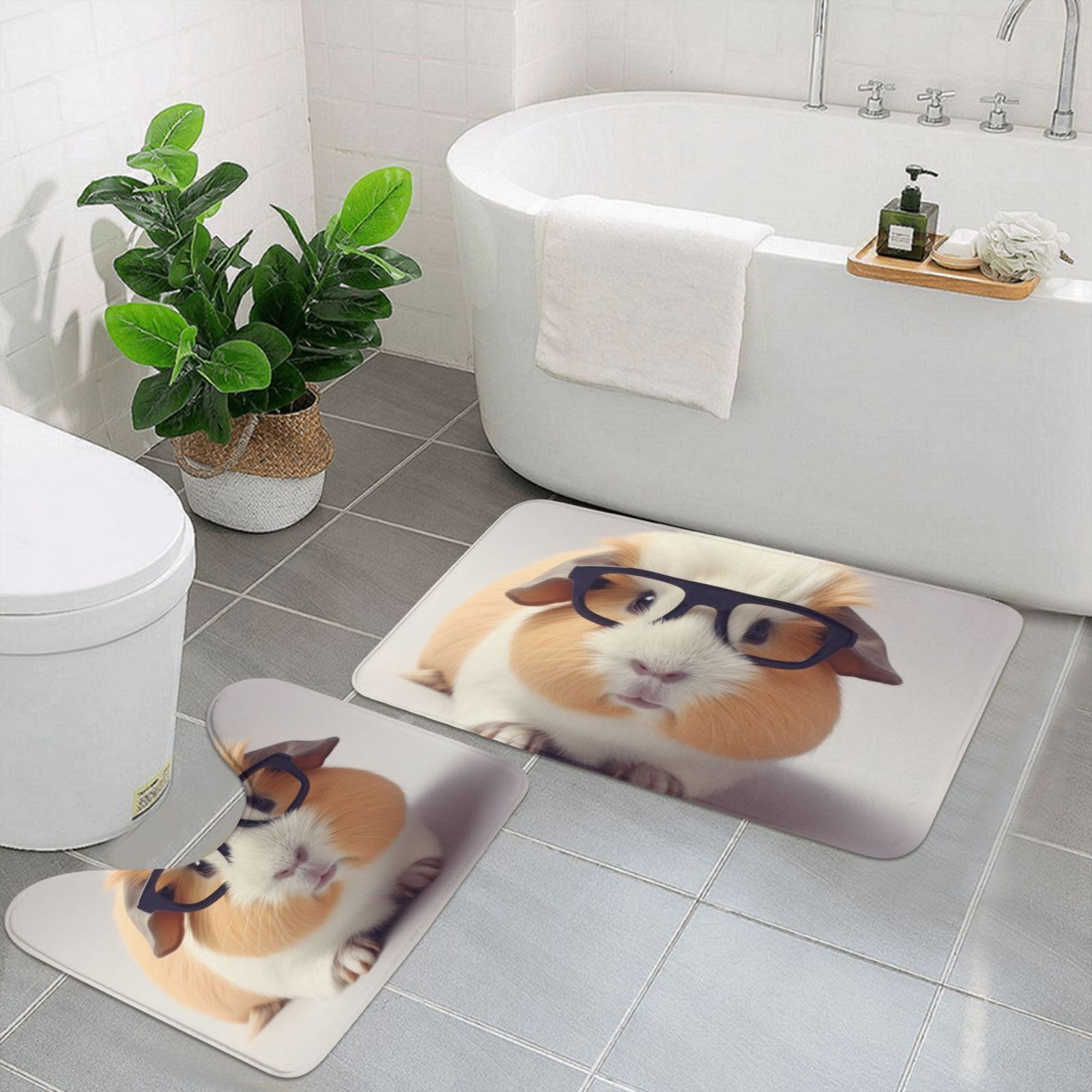 Tapis de bain antidérapant en microfibre lot de 2 absorbant motif cochon d'Inde