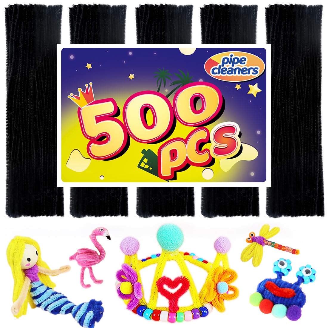 500 Black Pipe Cleaners for Arts &amp; Crafts - Craft Supplies &amp; Art Supplies